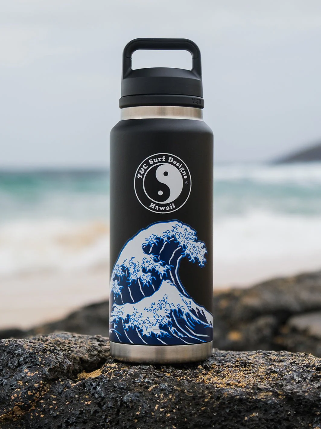 T&C Surf 36 oz Brushed Hokusai Rambler Yeti Bottle with Chug Cap - Image 2