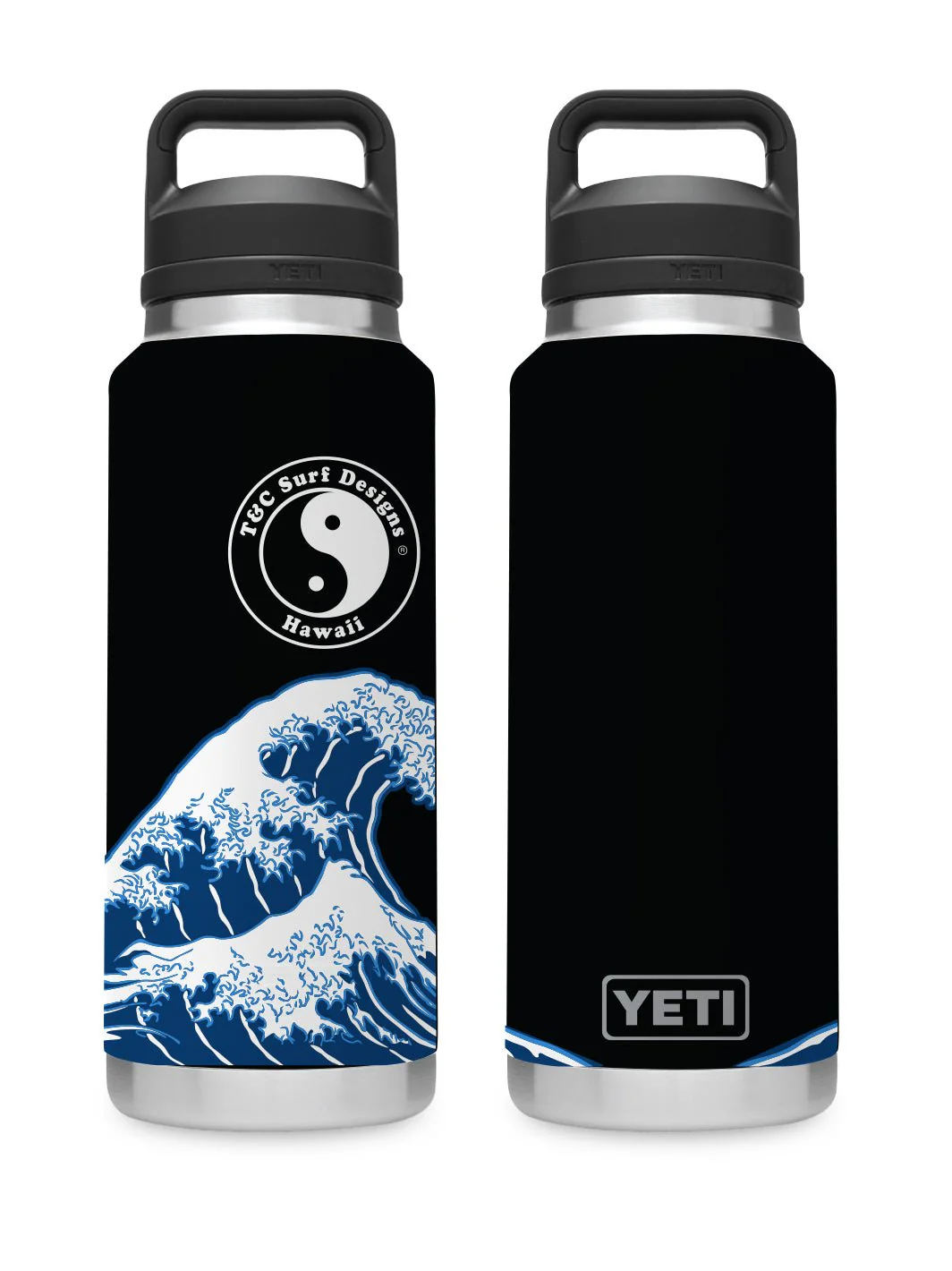 T&C Surf 36 oz Brushed Hokusai Rambler Yeti Bottle with Chug Cap - Image 3